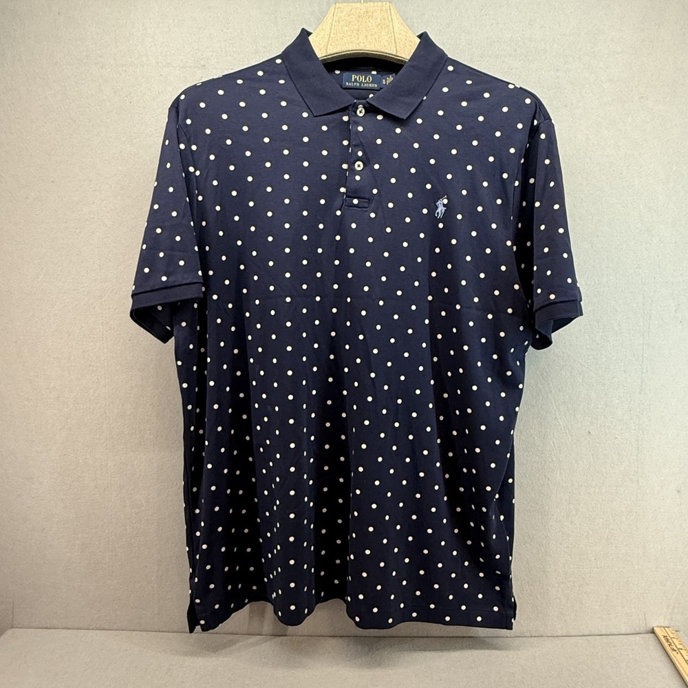 Polo Ralph Lauren Polo Shirt Men's XL Navy Blue Polka Dot Soft Touch Pima Cotton - Picture 2 of 13